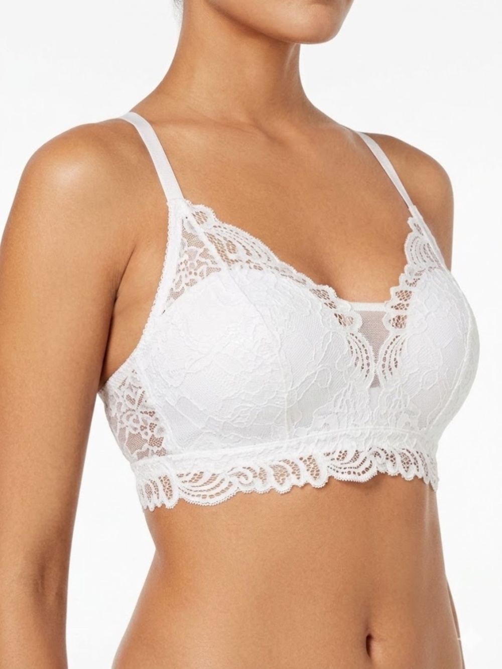 BALI COMFORT WHITE LACE Convertible Back Wirefree, Sz Large, Like New